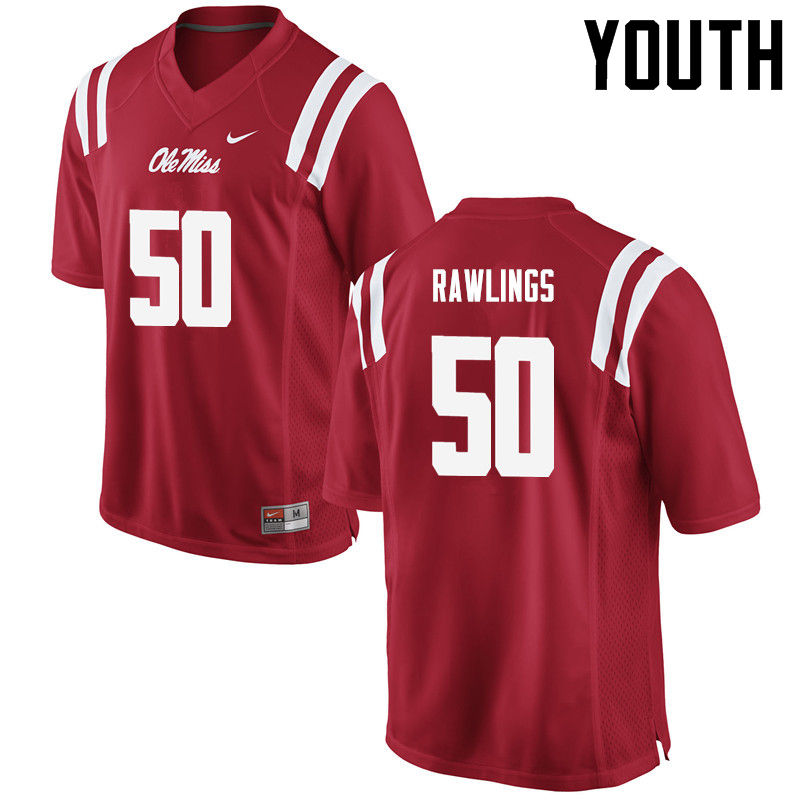 Sean Rawlings Ole Miss Rebels NCAA Youth Red #50 Stitched Limited College Football Jersey UOQ7758IR